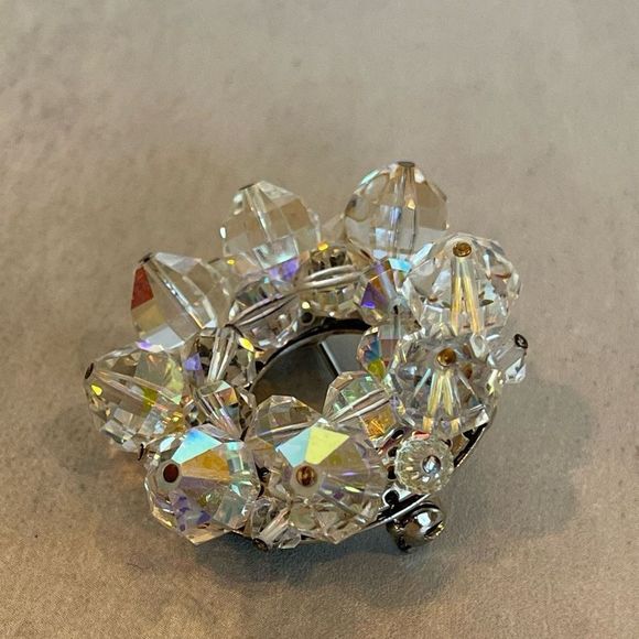 Vintage AB Crystal Bead Circle Brooch Pin 50’s - Picture 5 of 6